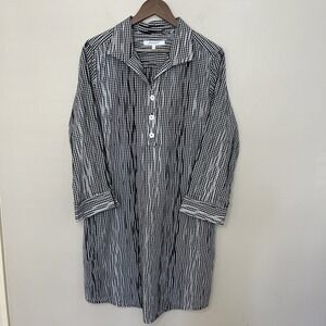 Foxcroft Women's Crinkle Gingham Shift‎ Dress With Pockets Black White Sz 14